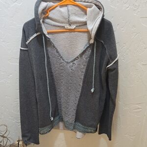 Hem & Thread Charcoal V-Neck Sweater with Hood